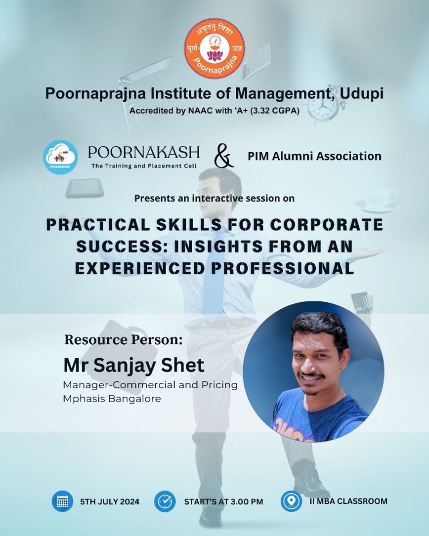 Practical Skills for Corporate Success: Insights from an Experienced Professional organized by PIM Alumni Association and Poornakash-Training and Placement Cell